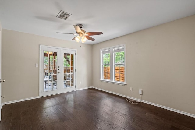 406 W 55th 1/2 St, Austin, TX 78751 - unfurnished room featuring french doors, a ceiling fan, baseboards, and wood finished floors