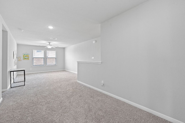 571 Sue Peaks Loop, Dripping Springs, TX 78620 - carpeted spare room featuring baseboards, a ceiling fan, visible vents, and recessed lighting