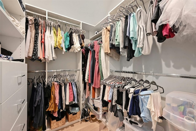 walk in closet featuring wood finished floors