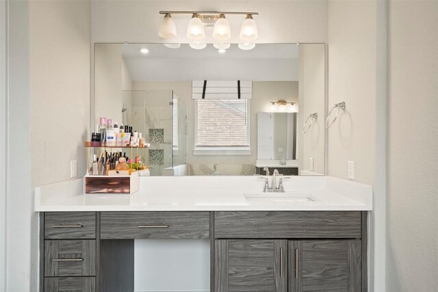 full bathroom featuring vanity and a stall shower