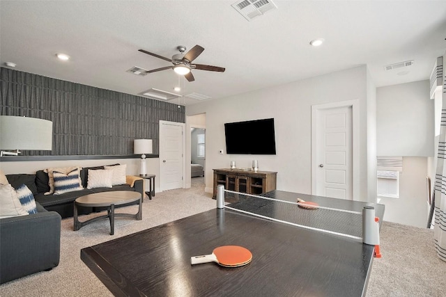 5812 Antelope Well Ln, Austin, TX 78738 - playroom with ceiling fan, carpet, and recessed lighting