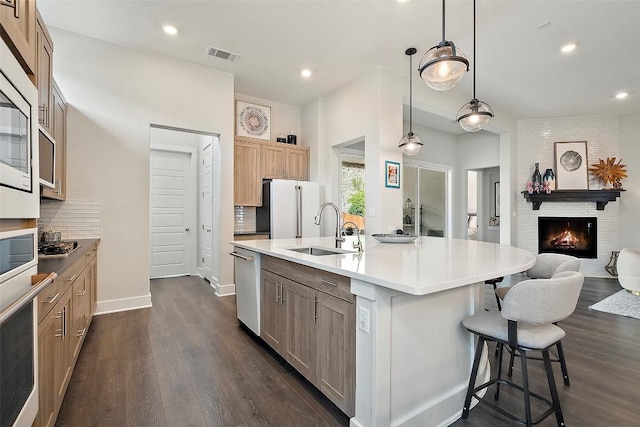 5812 Antelope Well Ln, Austin, TX 78738 - kitchen with a sink, wall oven, dishwashing machine, backsplash, and freestanding refrigerator