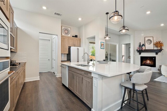 5812 Antelope Well Ln, Austin, TX 78738 - kitchen with a sink, wall oven, dishwashing machine, backsplash, and freestanding refrigerator