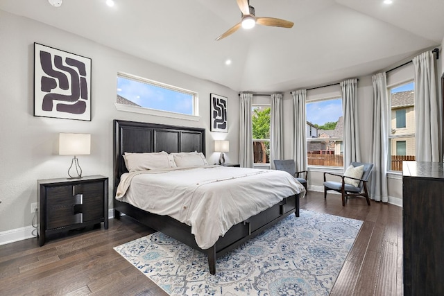 800 Kenney Fort Xing, Round Rock, TX 78665 - bedroom featuring multiple windows, baseboards, recessed lighting, vaulted ceiling, and wood finished floors