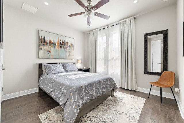800 Kenney Fort Xing, Round Rock, TX 78665 - bedroom featuring baseboards, wood finished floors, recessed lighting, and ceiling fan