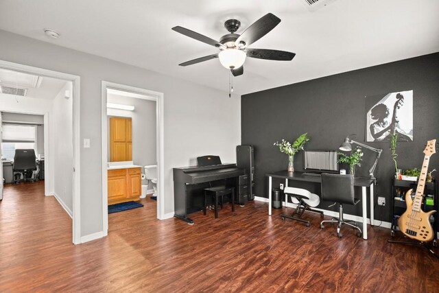 6900 E Riverside Dr Unit 17, Austin, TX 78741 - office area with wood finished floors, attic access, and a ceiling fan