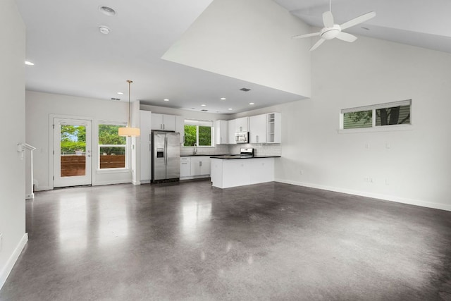 301 W Stassney Ln Unit 3, Austin, TX 78745 - unfurnished living room with a ceiling fan, finished concrete floors, and recessed lighting