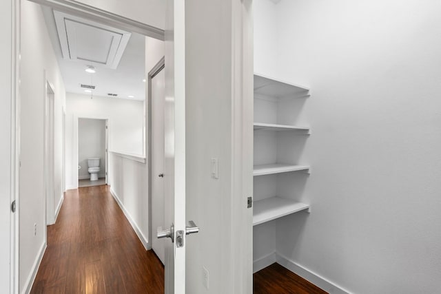 301 W Stassney Ln Unit 3, Austin, TX 78745 - corridor with attic access and dark wood-style floors