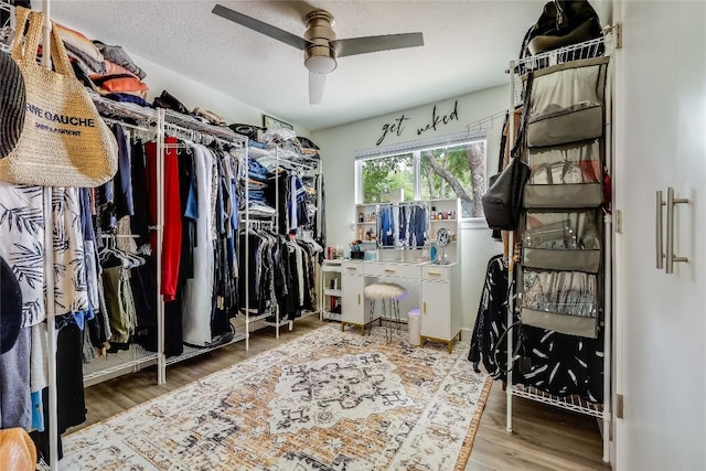 1415 Mearns Meadow Blvd, Austin, TX 78758 - spacious closet with wood finished floors and a ceiling fan