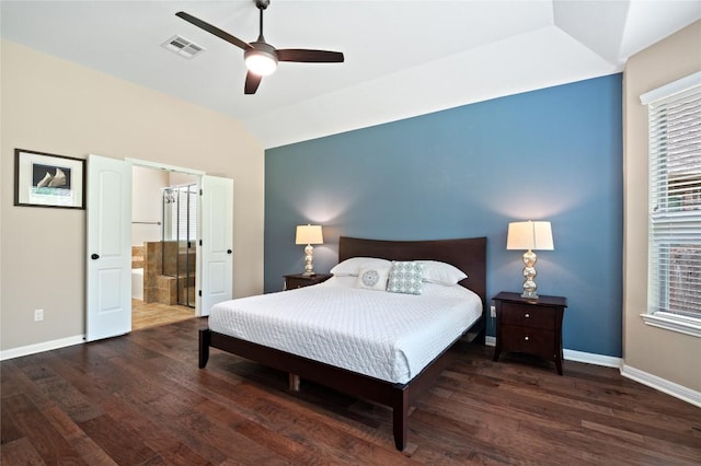 2420 Champions Corner Dr, Leander, TX 78641 - bedroom featuring wood finished floors, multiple windows, lofted ceiling, and ceiling fan
