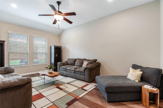 2420 Champions Corner Dr, Leander, TX 78641 - living room with light wood finished floors, a ceiling fan, recessed lighting, and baseboards