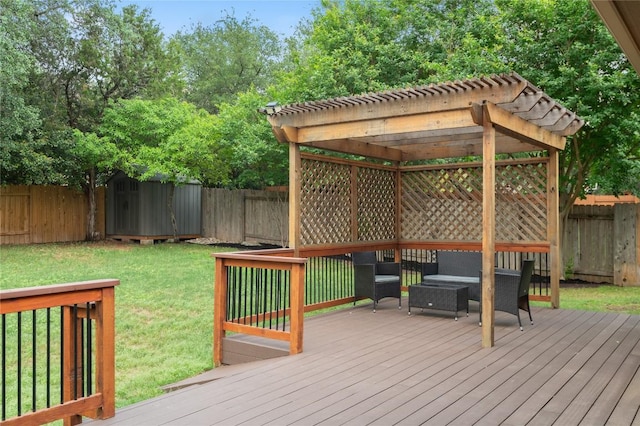 2420 Champions Corner Dr, Leander, TX 78641 - deck featuring a pergola and an outdoor hangout area