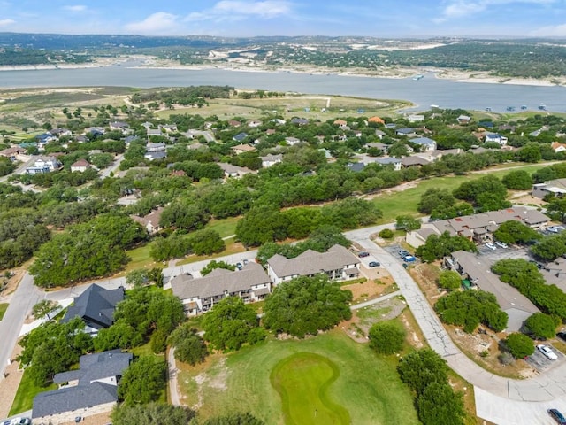 aerial view with a water view and a residential view