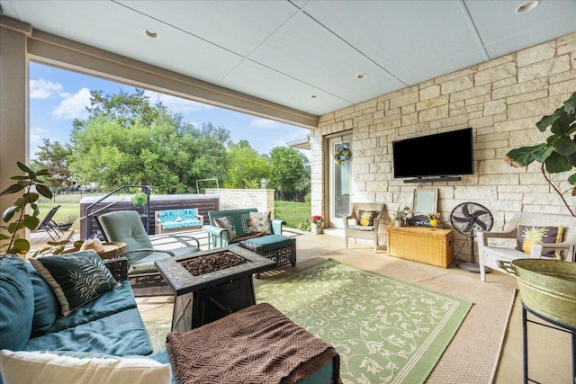 2201 Live Oak Rd, Leander, TX 78641 - view of patio / terrace with an outdoor living space with a fire pit