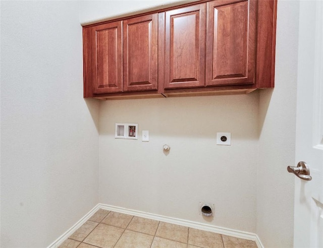 laundry area with hookup for a gas dryer, baseboards, washer hookup, cabinet space, and hookup for an electric dryer
