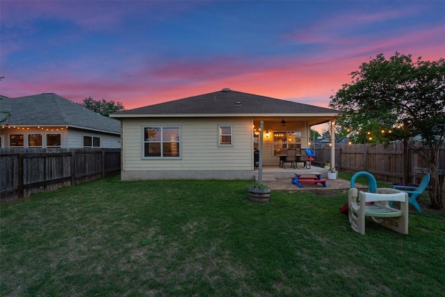 1307 Tamarac Trl, Leander, TX 78641 - back of property featuring a patio, a fenced backyard, and ceiling fan