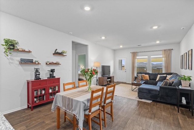 19216 Bear Grass Dr, Elgin, TX 78621 - dining area featuring dark wood-type flooring, recessed lighting, and baseboards