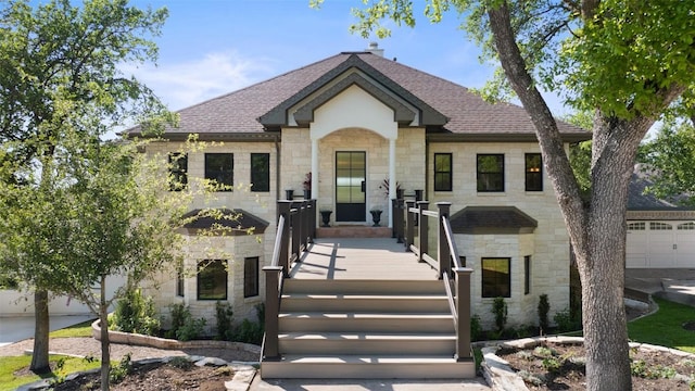 5914 Cape Coral Dr, Austin, TX 78746 - french country style house with stone siding and roof with shingles