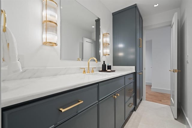 5914 Cape Coral Dr, Austin, TX 78746 - bathroom with vanity and wood finished floors