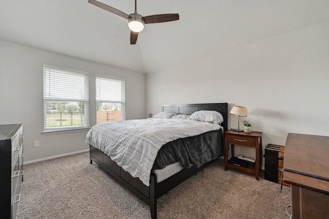 155 Lyndon Dr, San Marcos, TX 78666 - carpeted bedroom with a ceiling fan, baseboards, and lofted ceiling