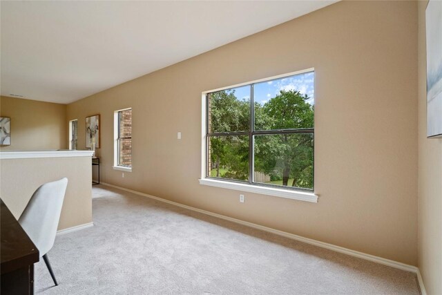 unfurnished office featuring baseboards and light carpet