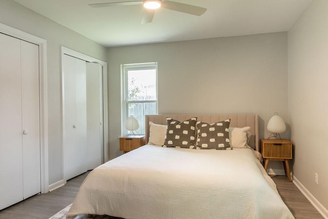 7515 Daugherty St, Austin, TX 78757 - bedroom featuring wood finished floors and a ceiling fan