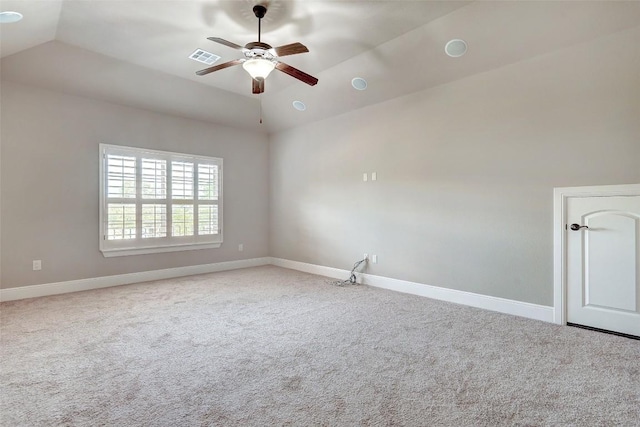 423 Bella Montagna Cir, Austin, TX 78734 - empty room with vaulted ceiling, ceiling fan, and carpet flooring