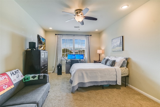 1916 Wimberly Ln, Austin, TX 78735 - bedroom with light colored carpet, ceiling fan, and recessed lighting
