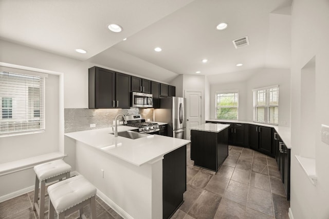 2813 Hopi Path Unit 11, Georgetown, TX 78628 - kitchen featuring a sink, light countertops, a center island, stainless steel appliances, and visible vents