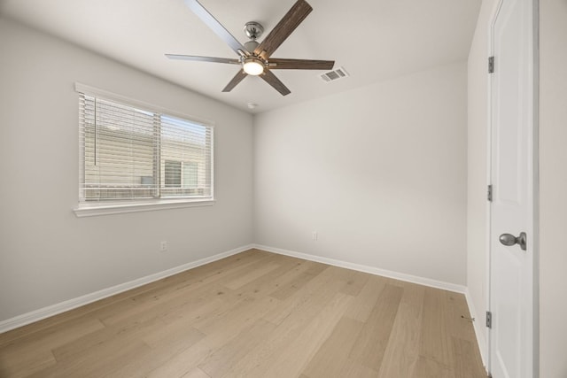 2813 Hopi Path Unit 11, Georgetown, TX 78628 - empty room featuring visible vents, a ceiling fan, light wood finished floors, and baseboards