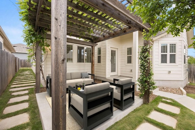 2813 Hopi Path Unit 11, Georgetown, TX 78628 - view of patio / terrace with an outdoor living space, a fenced backyard, and a pergola