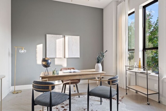 home office with baseboards