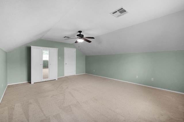 1809 Woodland Dr, Cedar Park, TX 78613 - additional living space with visible vents, a ceiling fan, carpet, and vaulted ceiling