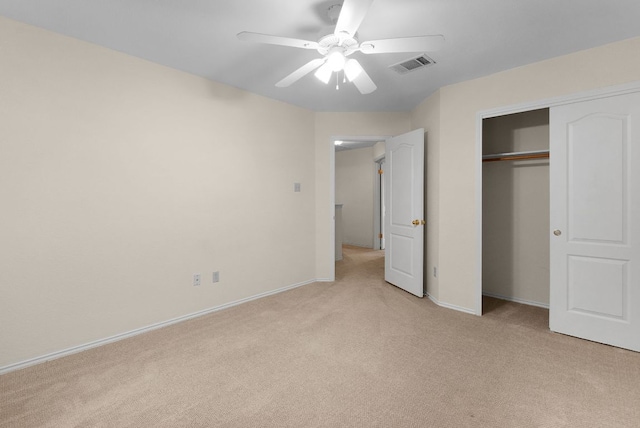 1809 Woodland Dr, Cedar Park, TX 78613 - unfurnished bedroom featuring ceiling fan, light carpet, baseboards, visible vents, and a closet