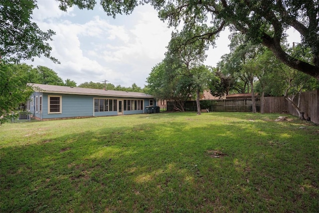 view of yard with a fenced backyard