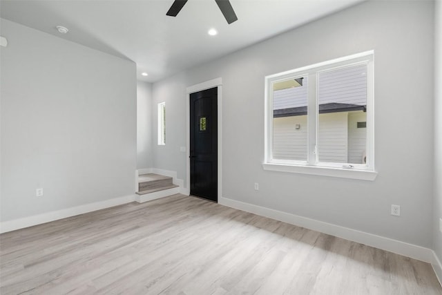 1000B Vargas Rd Unit B, Austin, TX 78741 - unfurnished room featuring baseboards, a ceiling fan, wood finished floors, and recessed lighting