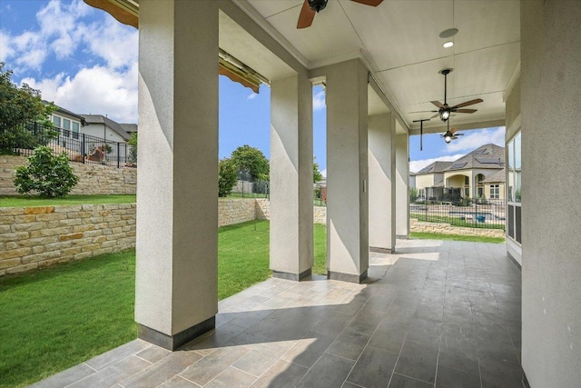 2421 Parisio Ct, Leander, TX 78641 - fenced backyard featuring ceiling fan and a patio