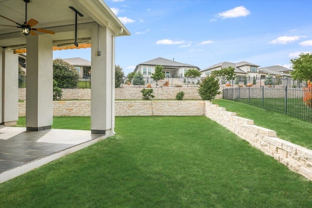 2421 Parisio Ct, Leander, TX 78641 - view of yard featuring a patio, a fenced backyard, ceiling fan, and a residential view