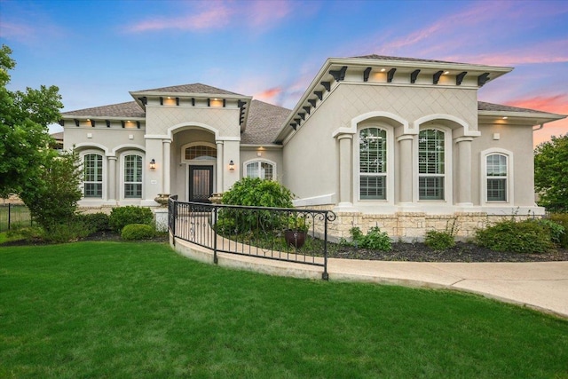2421 Parisio Ct, Leander, TX 78641 - mediterranean / spanish-style house with a shingled roof, stucco siding, and stone siding
