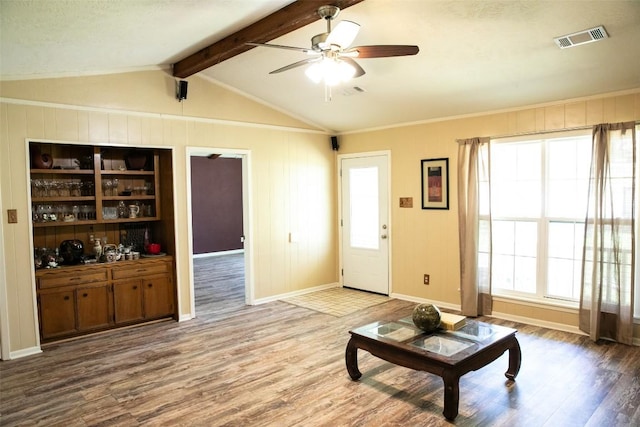 3477 Bradley Ln, Brenham, TX 77833 - living area with ceiling fan, visible vents, a wealth of natural light, and wood finished floors