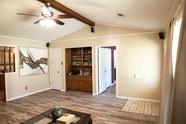 3477 Bradley Ln, Brenham, TX 77833 - unfurnished living room with visible vents, a ceiling fan, baseboards, and wood finished floors