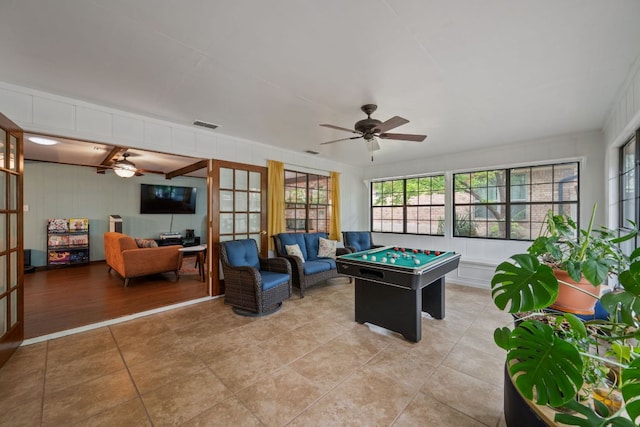 3909 Alderwood Ln, Temple, TX 76502 - rec room featuring ceiling fan and light tile patterned floors