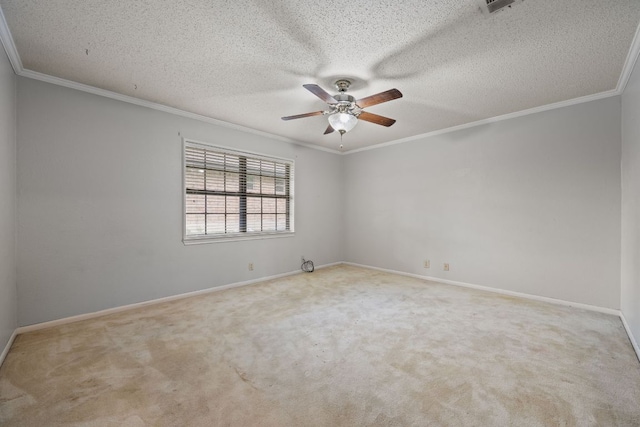 3909 Alderwood Ln, Temple, TX 76502 - carpeted spare room featuring a ceiling fan, ornamental molding, and a textured ceiling