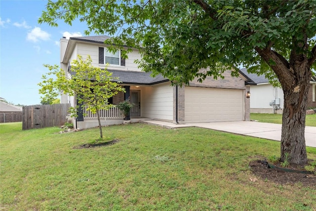 234 Saint Marys Dr, Hutto, TX 78634 - view of front of property with fence, covered porch, a front yard, a chimney, and driveway