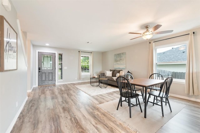 234 Saint Marys Dr, Hutto, TX 78634 - dining space with recessed lighting, baseboards, ceiling fan, and light wood finished floors