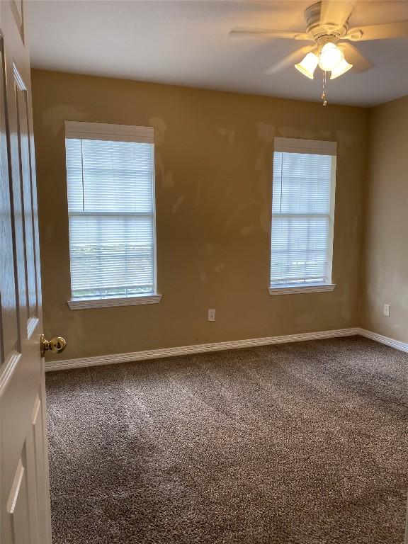 empty room with a healthy amount of sunlight, baseboards, and carpet