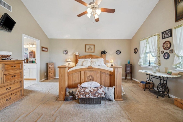 2334 County Road 464, Elgin, TX 78621 - bedroom with baseboards, light colored carpet, ensuite bathroom, and visible vents