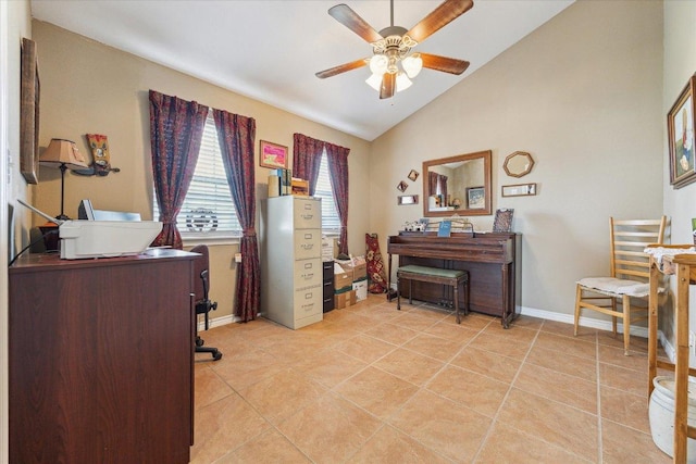 2334 County Road 464, Elgin, TX 78621 - office space featuring a ceiling fan, baseboards, vaulted ceiling, and light tile patterned flooring