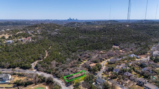 3605 Fawn Creek Path, Austin, TX 78746 - aerial overview of property's location featuring property boundaries highlighted and a heavily wooded area