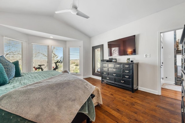 3605 Fawn Creek Path, Austin, TX 78746 - bedroom featuring vaulted ceiling, dark wood-type flooring, and ceiling fan